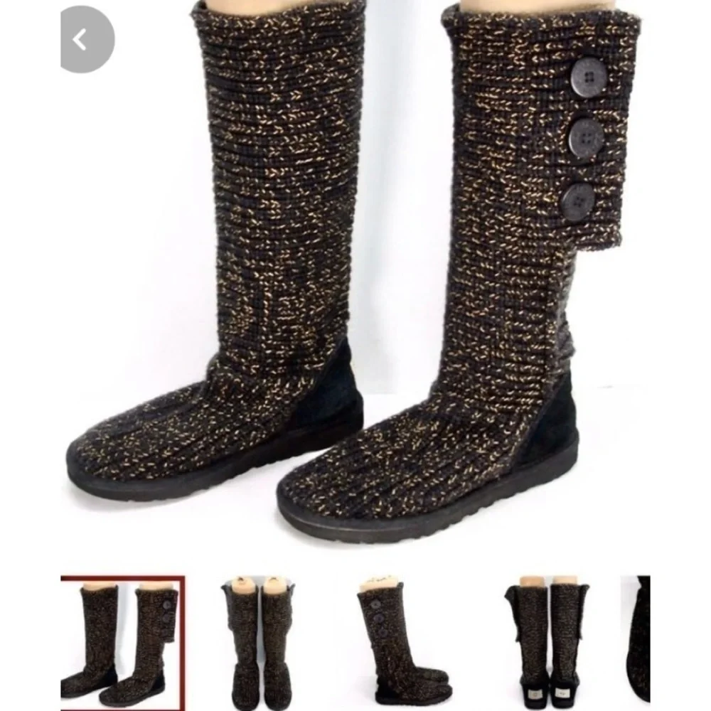 Ugg Cardy Classic Knit Sweater Boots Metallic Gold/Black